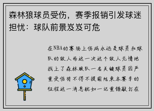 森林狼球员受伤，赛季报销引发球迷担忧：球队前景岌岌可危